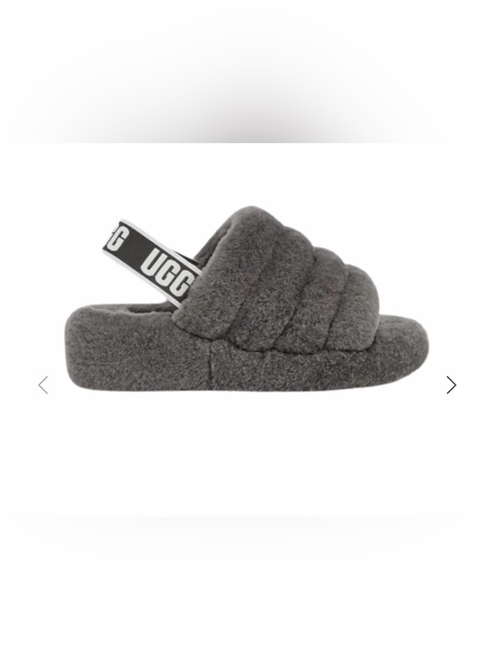 UGG Shoes - UGG Kids Gray Plush Slide with Branded Heel Strap